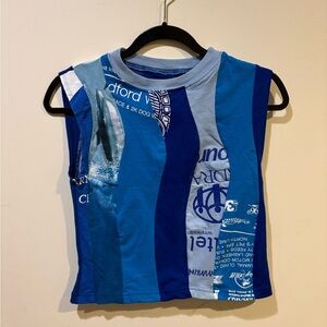 Suay Sew Shop Blue Patchwork Cropped Tank Top